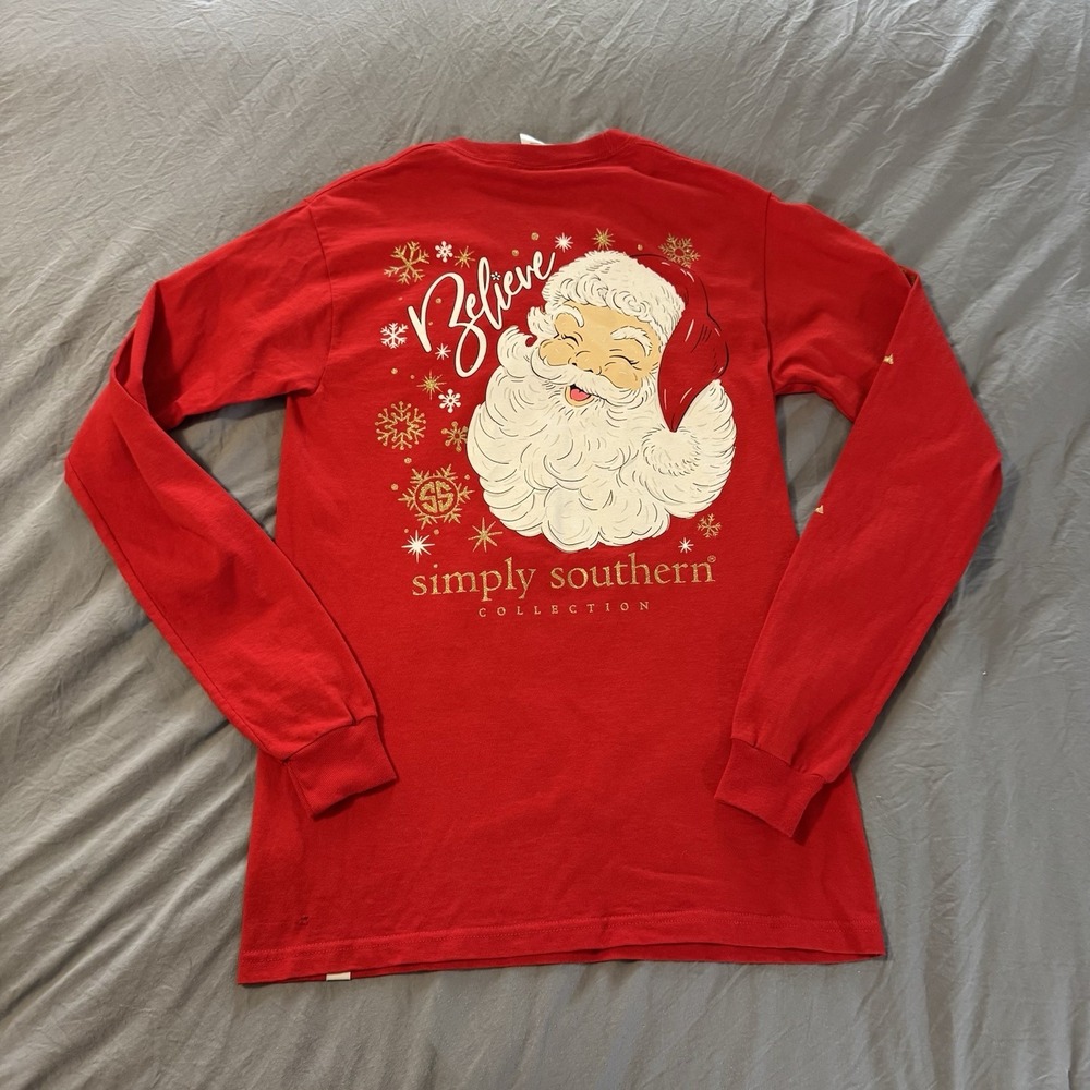 Simply Southern Believe Santa Claus Long Sleeve T-Shirt Adult Small 100% Cotton - Picture 10 of 11